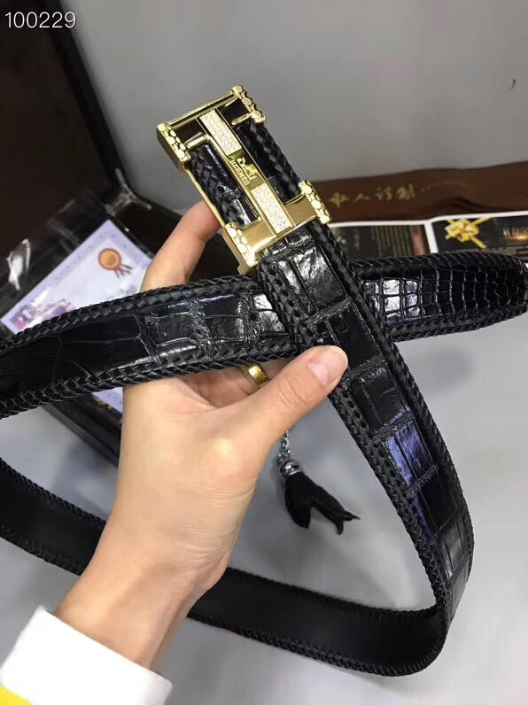 HERMES皮帶 A級進口鱷魚編織肚皮 全手工包邊 高品質 愛馬仕男腰帶  hgh1935